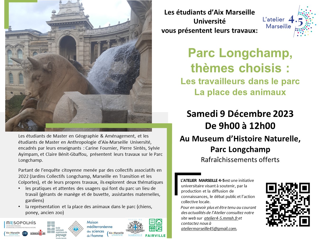 Restitution publique de l'enquête "Parc Longchamp, thèmes choisis". - Atelier du 4/5 - Ville en Transitions